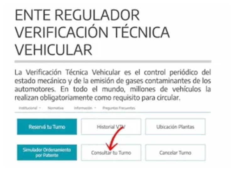 Paso 1 para consultar o cambiar el turno de la VTV en Batán